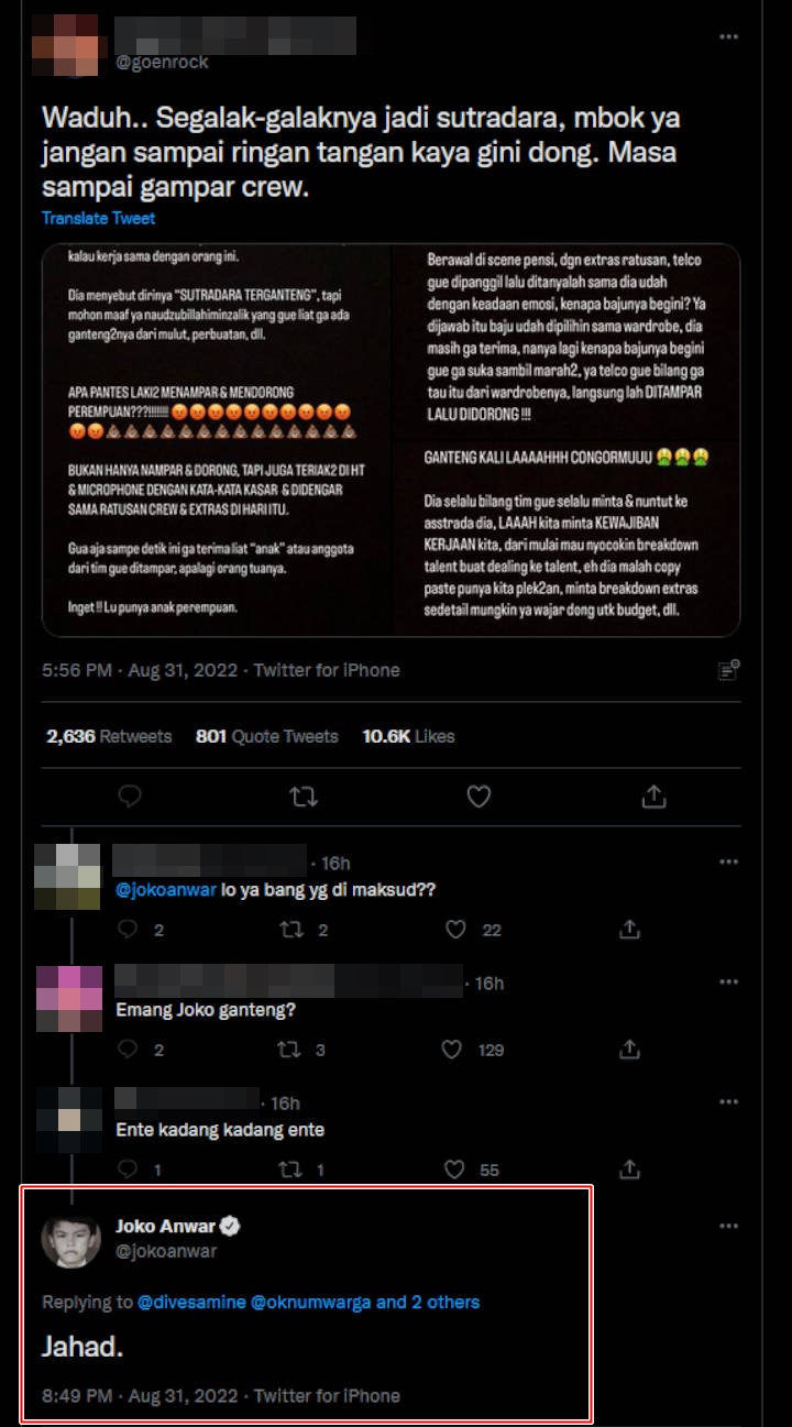Joko Anwar Bereaksi Usai Disangka Sutradara \'Ganteng\' Pelaku Penamparan, Tweet Lawas Viral