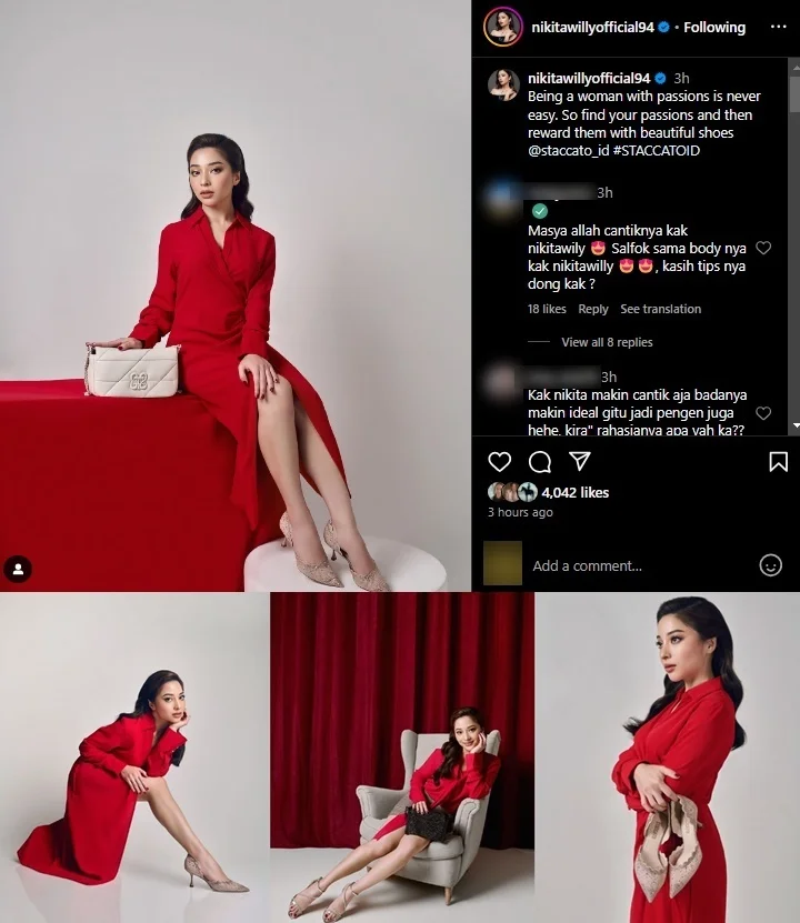 Nikita Willy Tampil Stunning dengan Balutan Dress Merah Pancarkan Vibes Nyonya Muda