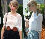 Kemeja Putih dengan Rok atau Celana Pendek ala Taylor Swift