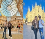 Pose Hati di Katedral Milan Italia