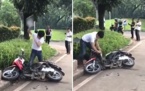 Ngamuk Hancurkan Motor saat Ditilang, Pria yang Viral Nangis Minta Maaf Sampai Cium Tangan Polisi