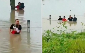 Viral Kisah Pria Bak Malaikat Selamatkan Keluarga yang Terjebak Banjir di Tol Ngawi-Kertosono