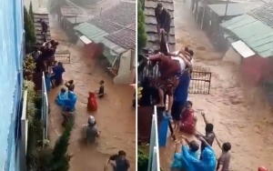 Banjir di Bandung Mendadak Ubah Jalanan Jadi Sungai, Momen Evakuasi Siswa SD Berlangsung Menegangkan