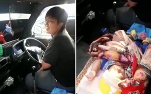 Tutupi Kaca Mobil Pakai Kardus, Perjuangan Ibu Sopiri Angkot Bawa Bayi Bikin Terenyuh