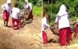 Viral Siswa SD Pakai 'Flying Fox' Seberangi Sungai ke Sekolah, KPAI Prihatin 