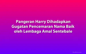 Pangeran Harry Dihadapkan Gugatan Pencemaran Nama Baik oleh Lembaga Amal Sentebale