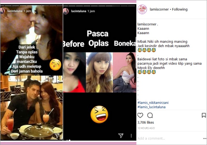 Nikita Mirzani dan Lucinta Luna Saling Sindir Via InstaStory 2