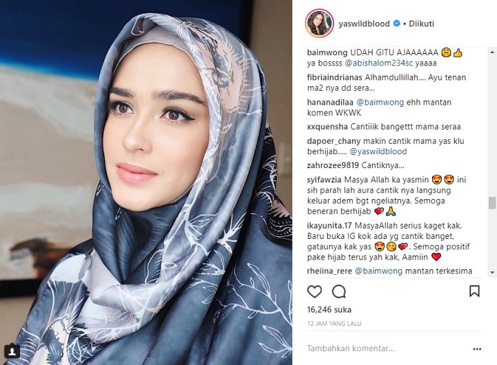Baim Wong Komentari Foto Yasmine Wildblood Berhijab, Netter: Mantan Terkesima
