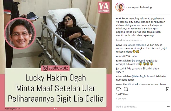 kabar pedangdut digigit ular peliharaan Lucky Hakim