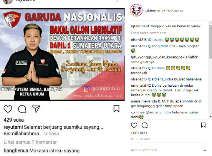 Suami Rey Utami Maju Politik