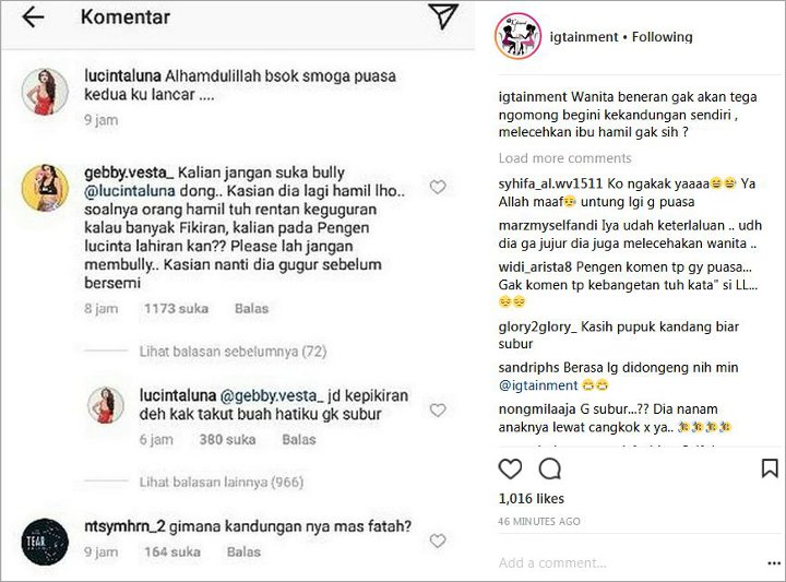 Komentar Gebby Vesta soal Isu kehamilan Lucinta Luna