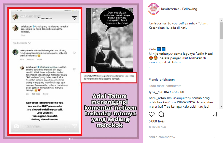 Balasan Ariel Tatum Terhadap Komentar Salah Satu Netter