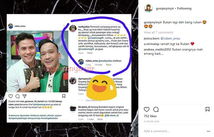 Balasan Komentar Ruben Onsu