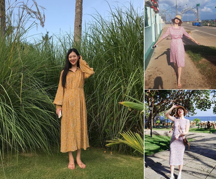 Sulli Lebih Pilih Gaun Floral dengan Motif Kecil