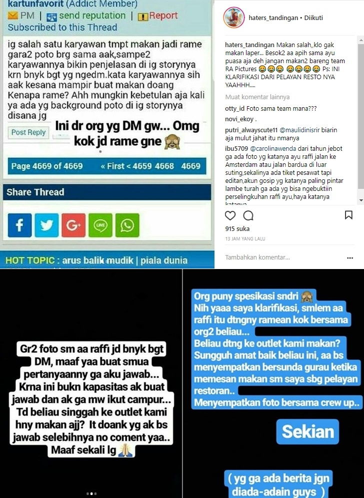 Pelayan Resto Klarifikasi Soal Isu Kencan Berdua Raffi Ahmad dan Ayu Ting Ting