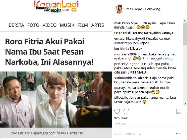 Pengacara Beber Alasan Roro Fitria Pesan Narkoba Pakai Nama Ibu, Netter Tetap Nyinyir