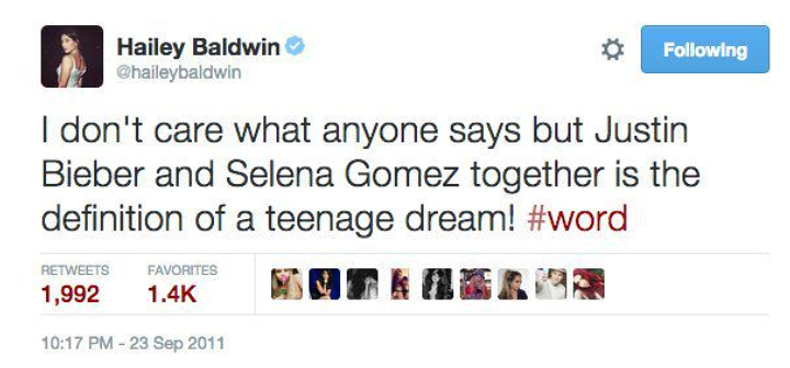Komentar Hailey tentang justin-selena
