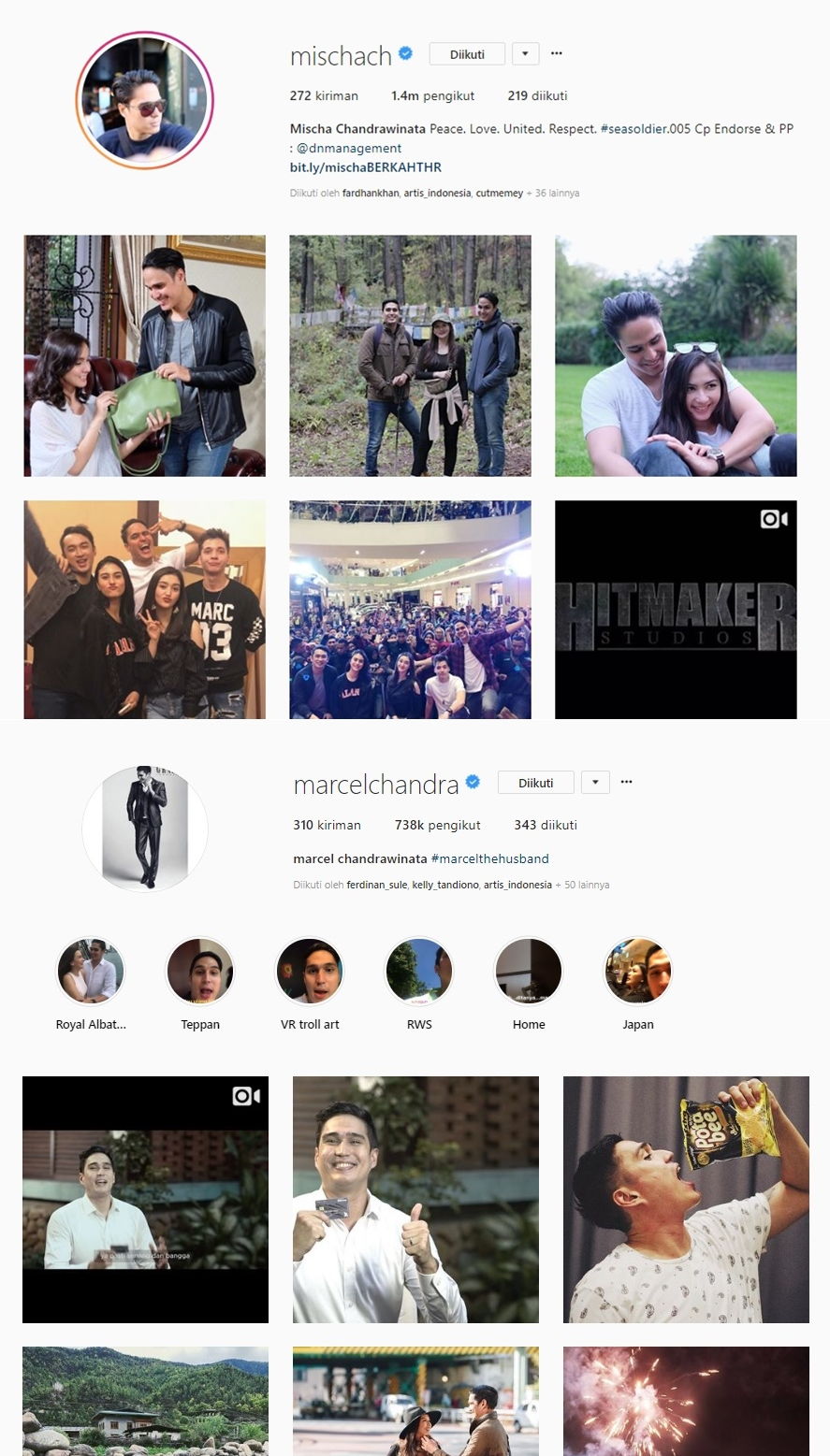 Akun IG Mischa dan Marcel \'Sepi\'