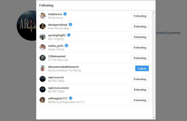 Following Akun Instagram \'Arwah Tumbal Nyai\'