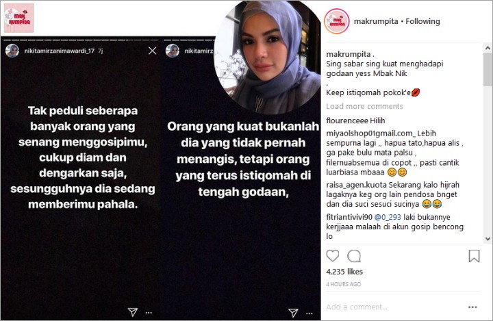 Ramai Disorot Usai Putuskan Berhijrah, Nikita Mirzani Tulis Pesan Ini