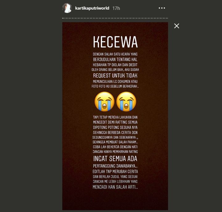 Kartika Putri Kecewa dengan Program Acara Umbar Masa Lalunya, Singgung \'Hijrah\' Trans TV?