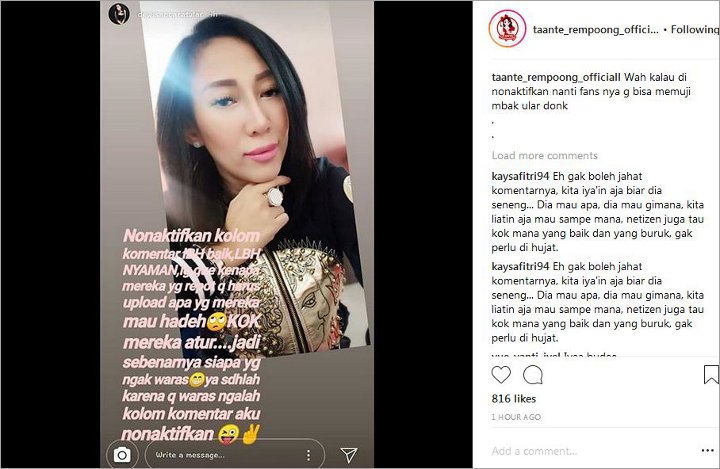 Dewi Sanca Pilih Mematikan Kolom Komentar