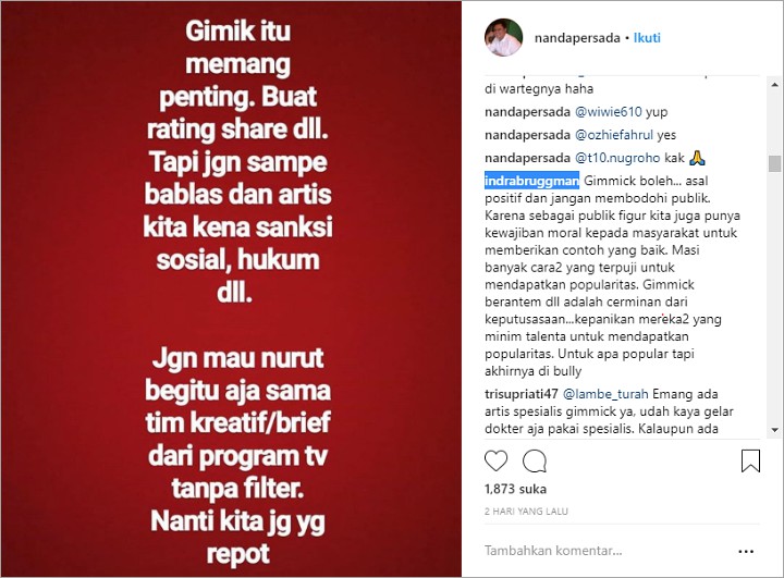 Komentar Menohok Indra Bruggman Soal Iis Dahlia