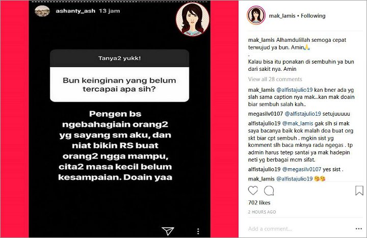 Insta Story Ashanty tentang Rumah Sakit Gratis