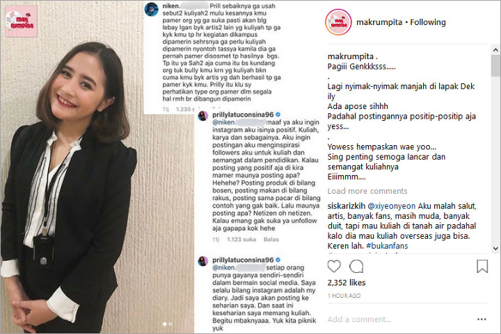 Dibully Pamer Karena Sering Unggah Foto Kuliah, Tanggapan Cerdas Prilly Banjir Pujian