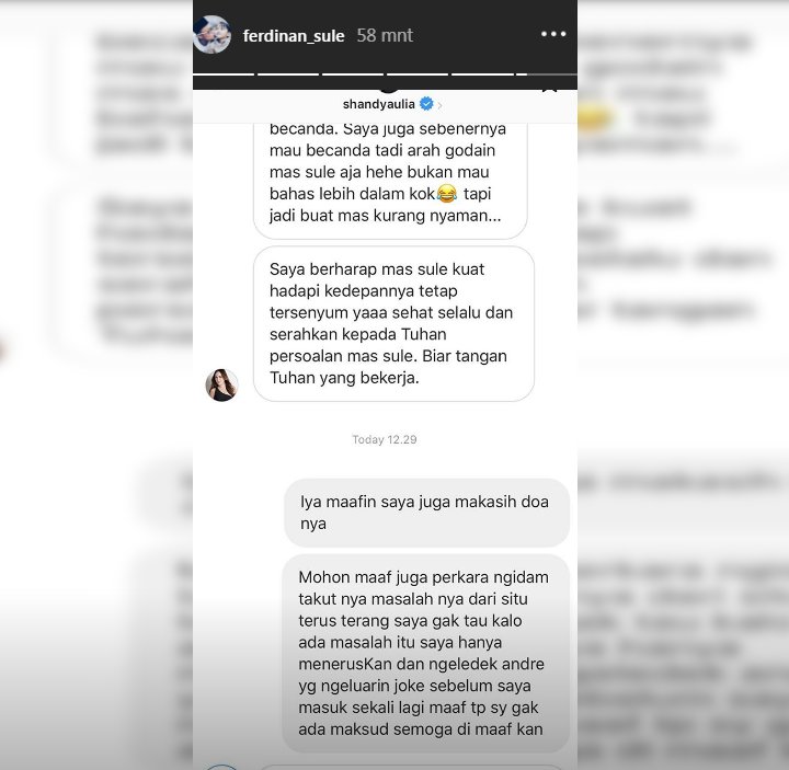 Insta Story Chat Sule dan Shandy Aulia