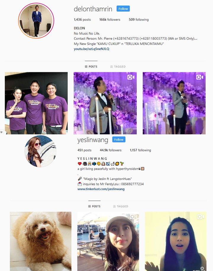 Instagram Delon dan Yeslin Wang