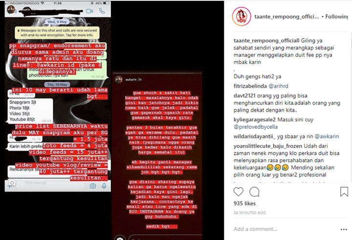 Insta Story Awkarin Soal Mantan Manajernya