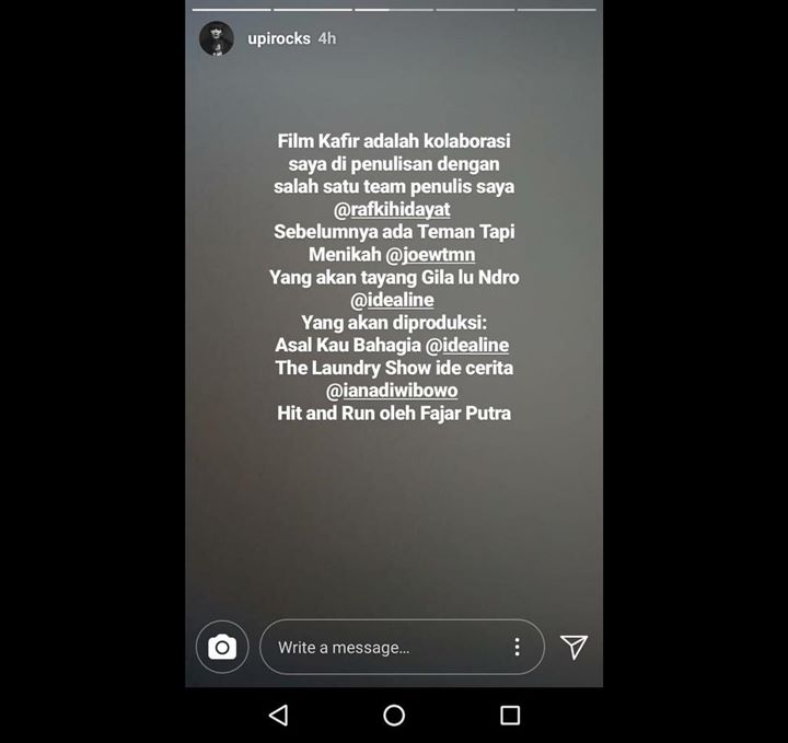 Insta Story Sutradara Upi