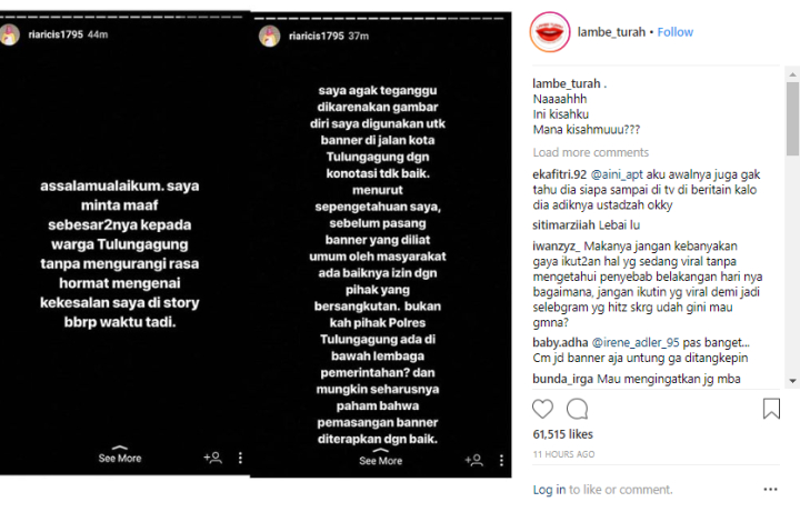 Insta Story Ria Ricis Minta Maaf