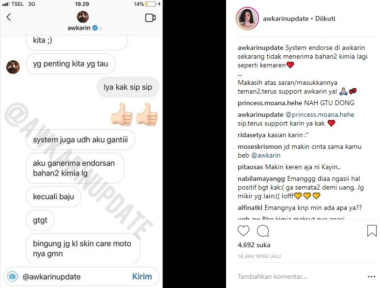 Awkarin Berjanji Tak Menerima Endorse Bahan Kimia