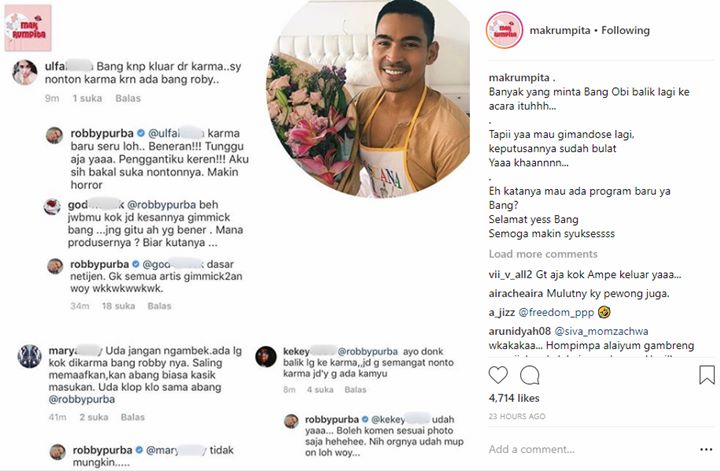 Diminta Balik ke \'Karma\', Begini Tanggapan Robby Purba