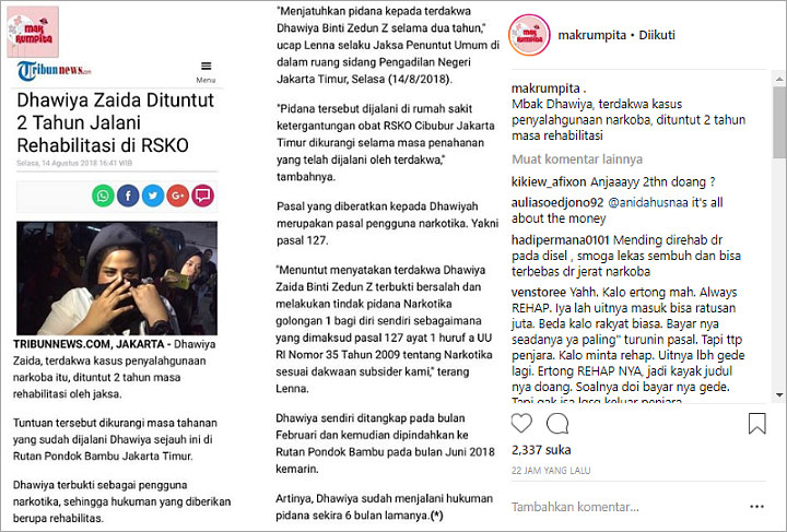 Dhawiya Zaida Dituntut Hukuman 2 Tahun Rehabilitasi, Netter Kecewa?