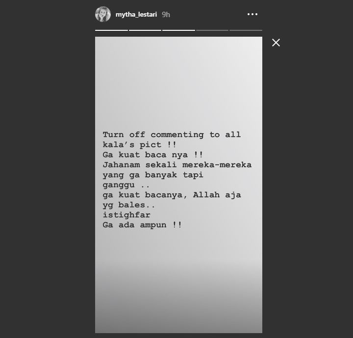 Insta Story Mytha Lestari tentang Komentar Jahat Netter
