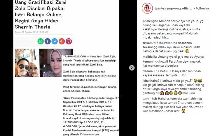 Istri Zumi Zola Terima Uang Gratifikasi