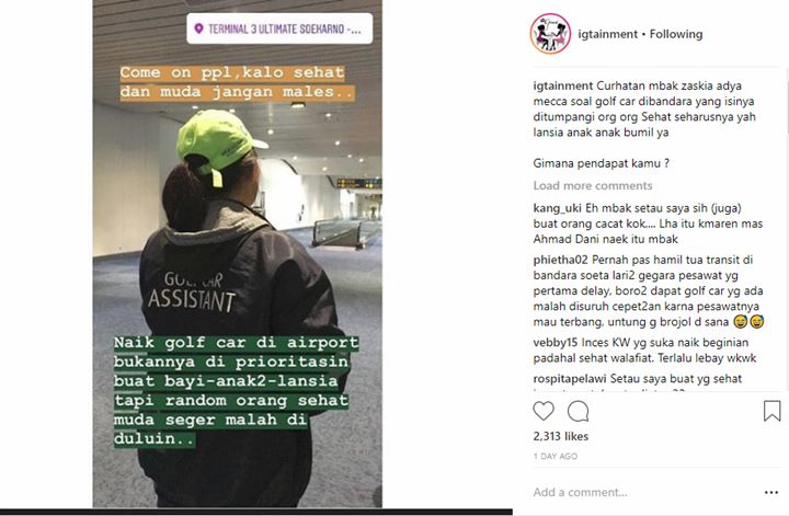Insta Story Zaskia Adya Mecca Soal Golf Car di Bandara