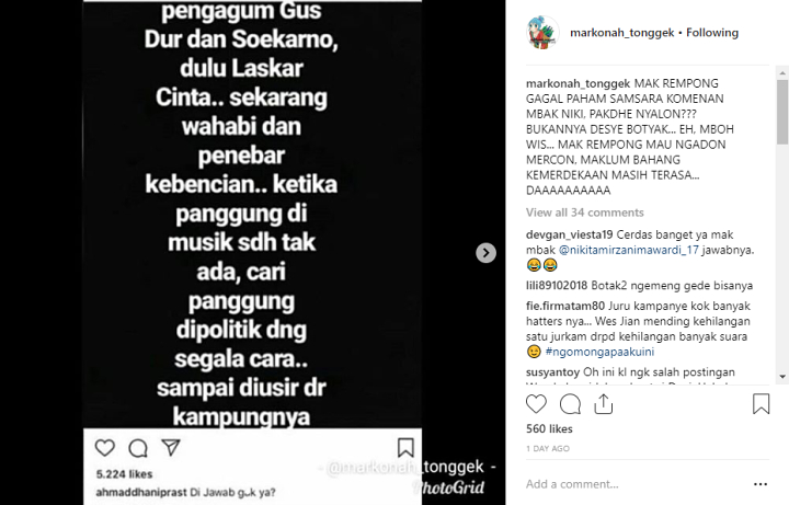 Nikita Mirzani Ikut Berkomentar Di Unggahan Ahmad Dhani