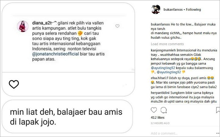 Fans Ayu Ting Ting Bully Jonatan Christie