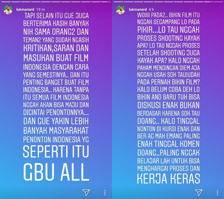 Insta Story Lukman Sardi Soal Perfilman Indonesia