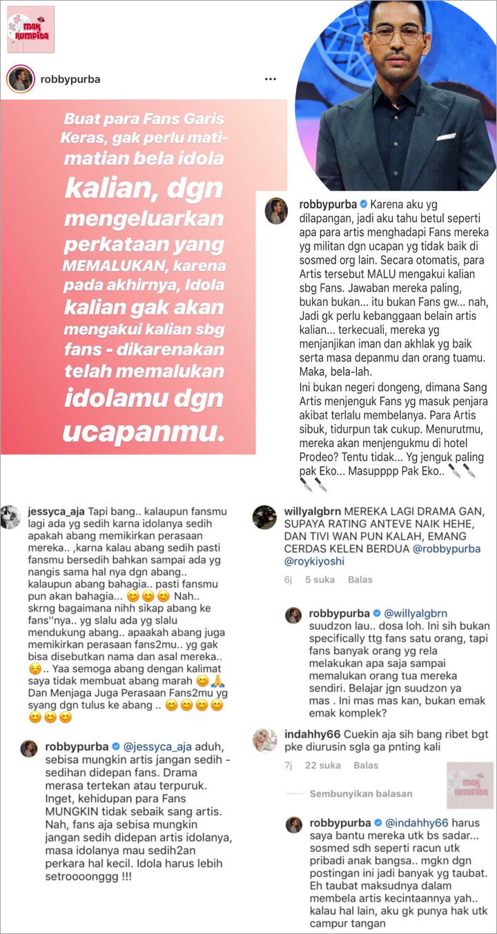 Robby Purba Tegur Fans Fanatik Artis Lewat Postingan Ini, Netter Pro Kontra