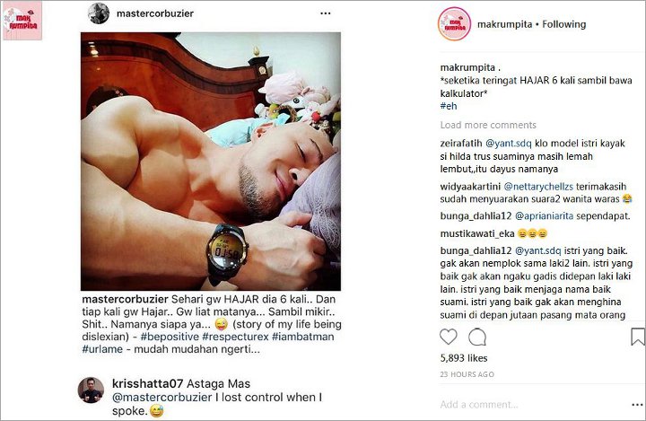 Komentar Kriss Hatta di Instagram Deddy Corbuzier