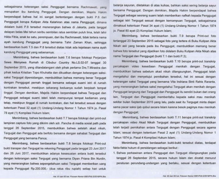 Surat Putusan Pengadilan Hilda Vitria