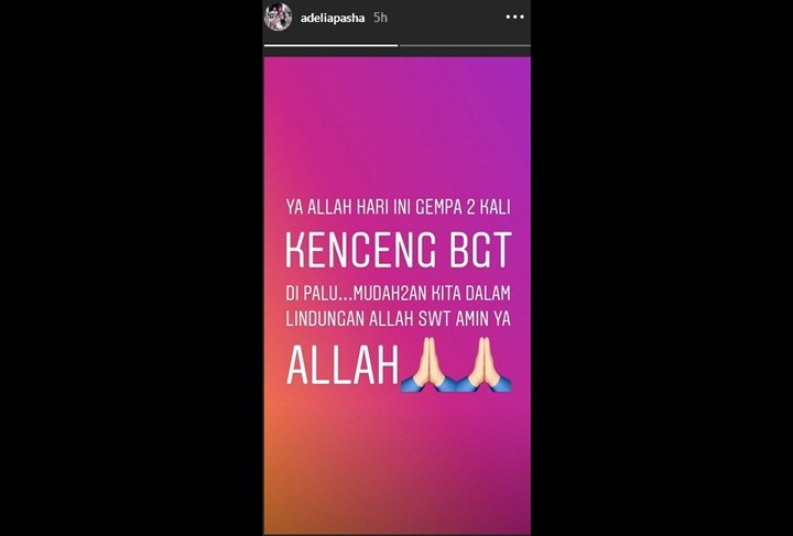 Adelia Pasha Curhat Gempa Palu