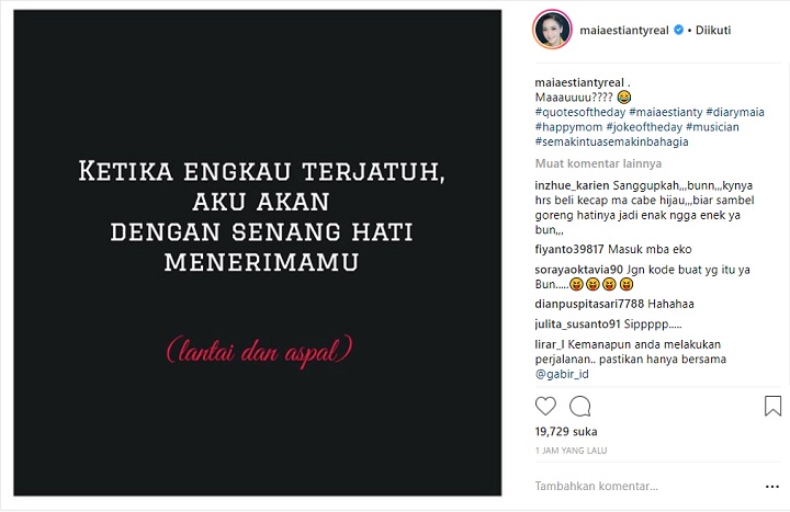 Status Maia Estianty di Instagram