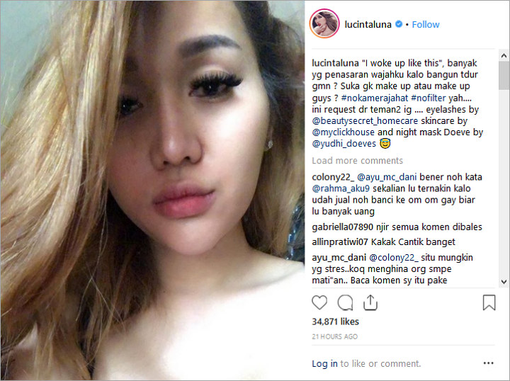 Wajah Lucinta Luna Bangun Tidur