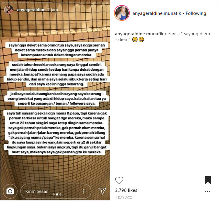 Anya Geraldine Sayangi Teman Daripada Ortu